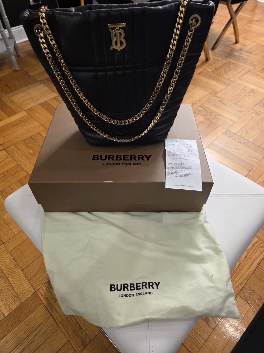 Burberry Black Quilted Leather Chain Shoulder Bag with Gold TB Hardware